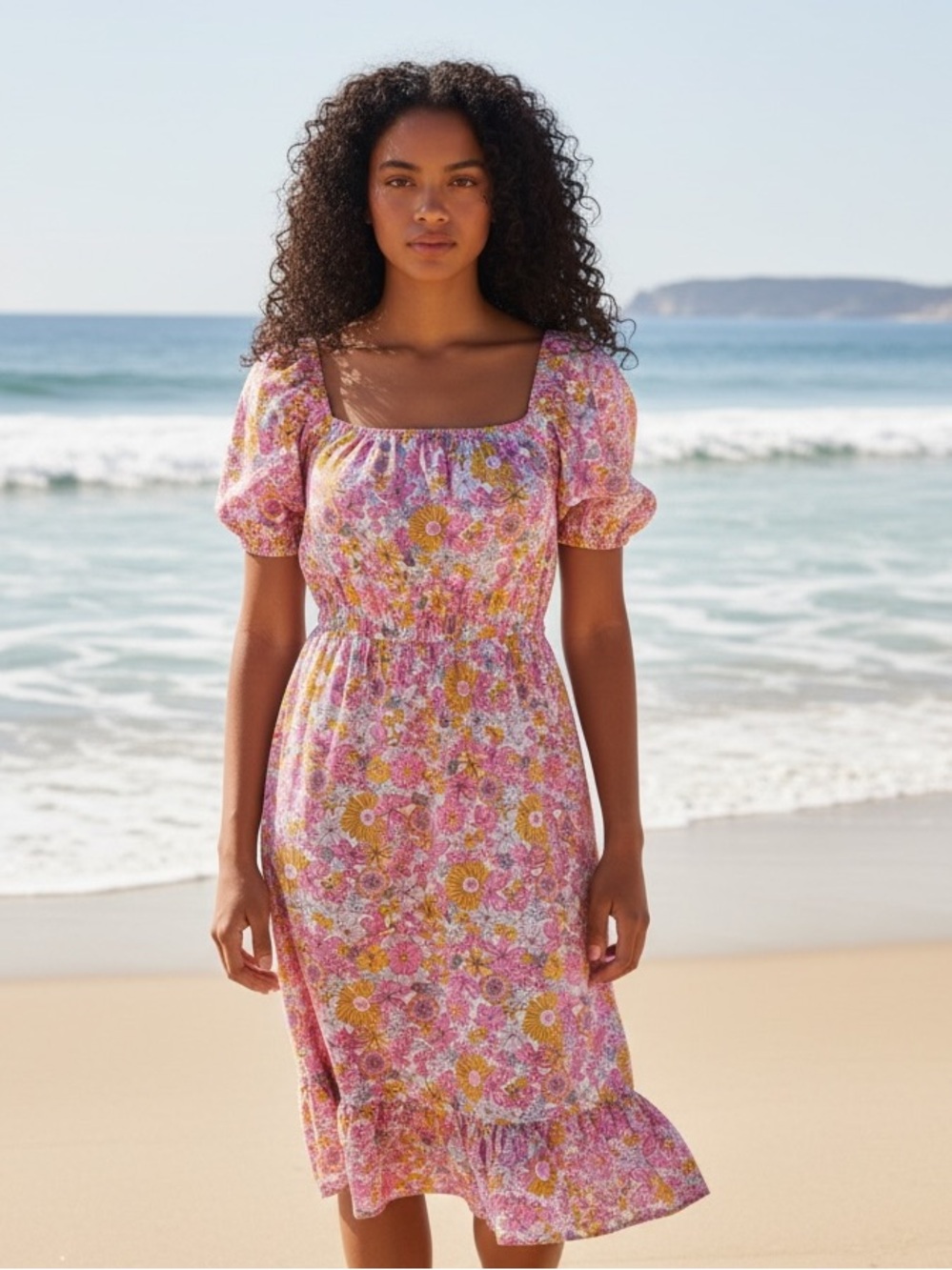 Vintage ThereAbouts Mini Backless Pink Yellow Floral Summer Dress Pretty Floral